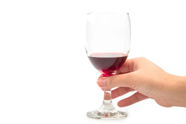 Tenant Verre Vin Rouge Séparément Sur Fond Blanc — Photo
