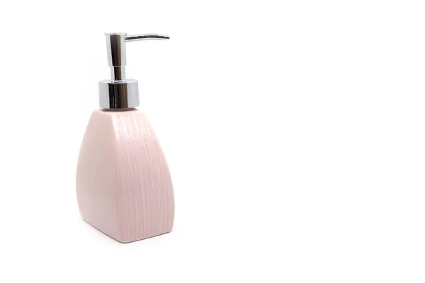白色背景的现代陶瓷液体肥皂瓶 — 图库照片