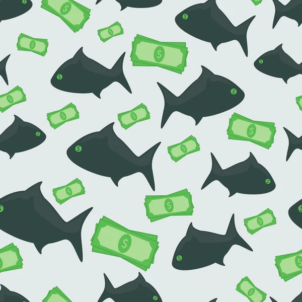 Requin d'affaires avec des dollars motif sans couture — Image vectorielle