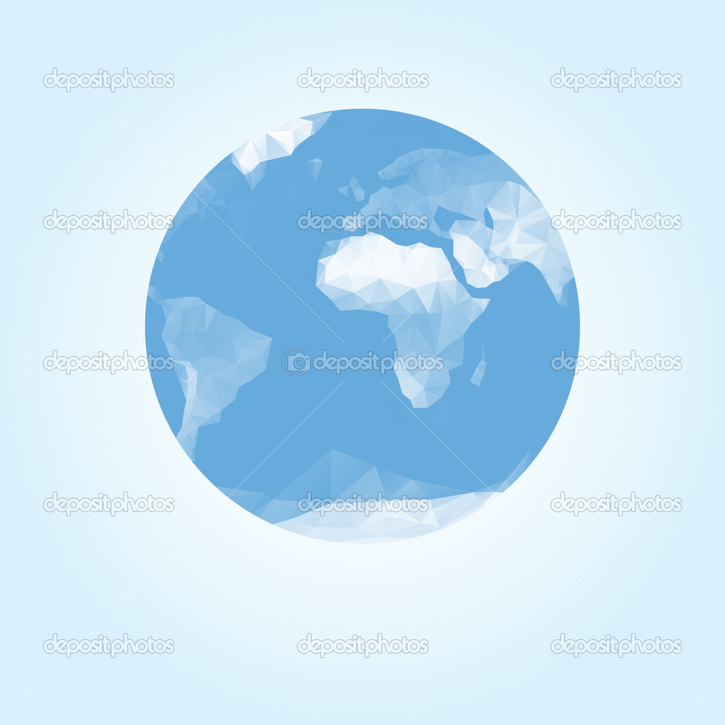 Blue earth globe made with triangles