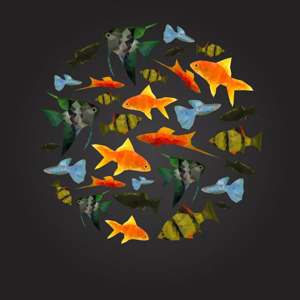 Acuario colorido Peces aislados vector poligonal ilustración — Vector de stock