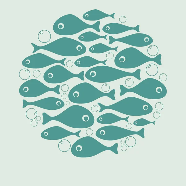 Lindo diseño de vector de círculo de peces azul para tarjeta o póster — Vector de stock