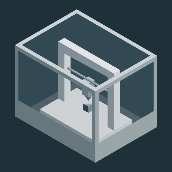Impressora 3D isométrica de vetor escuro — Vetor de Stock