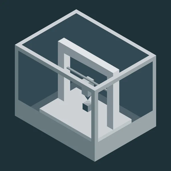 Impressora 3D isométrica de vetor escuro —  Vetores de Stock