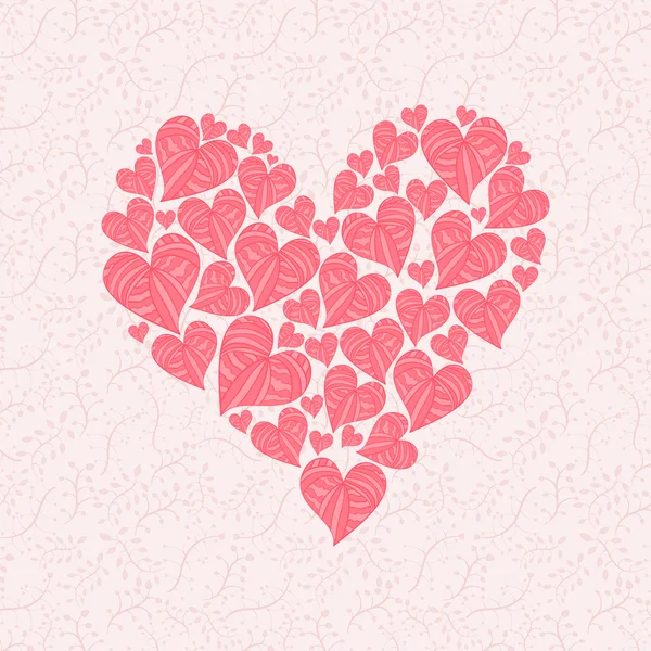 Love card made of red hearts on pink background. Vector illustra — Stock Vector