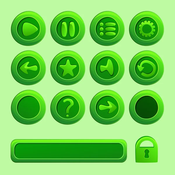 Mobile green vector elements For Ui Game - a set of play, pause, — Stock Vector