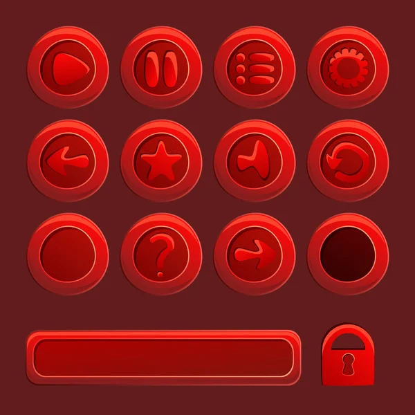 Mobile red vector elements For Ui Game - a set of play, pause, s — Stock Vector