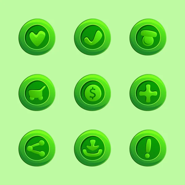 Ui のゲームのための緑のベクトル要素のセット — ストックベクタ