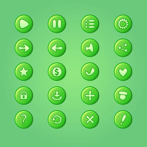 Conjunto de elementos vetoriais verdes brilhantes móveis para UI Game Design (g — Vetor de Stock