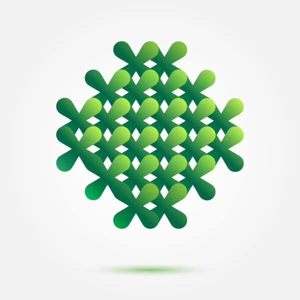 Símbolo vectorial verde hecho de cruces - bonito abstracto creativo ico — Archivo Imágenes Vectoriales