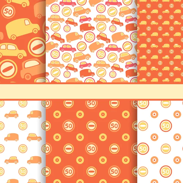 Set of seamless toy cars patterns - orange vector pattern for ba — Stock Vector