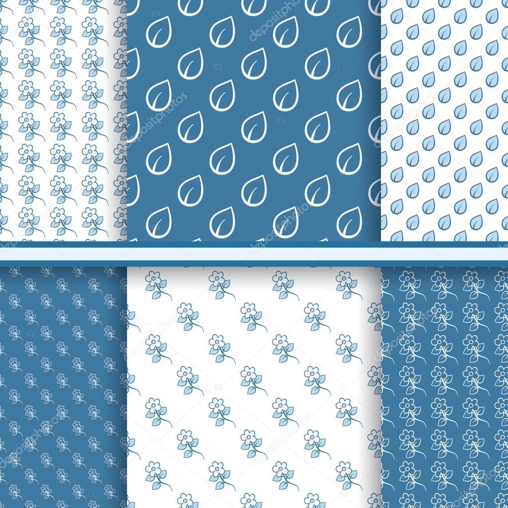 Set of seamless floral patterns in blue colors