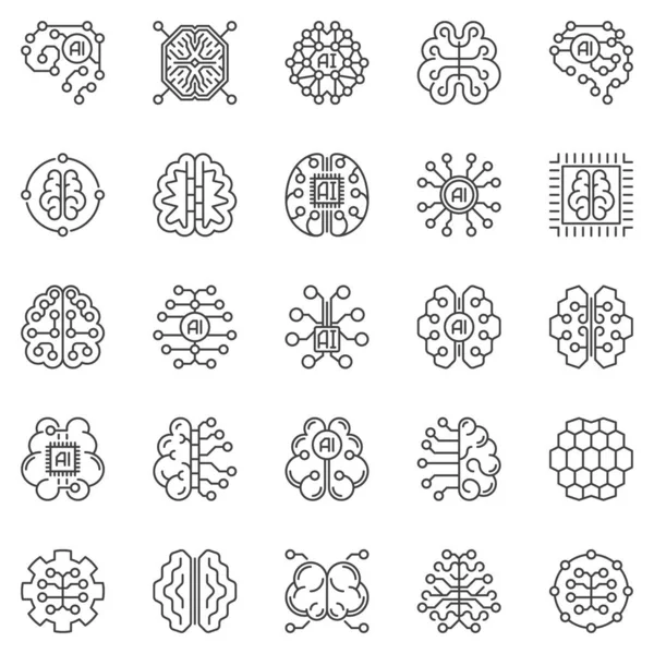 AI Digital Brain line icons set - símbolos de inteligência artificial vetorial —  Vetores de Stock