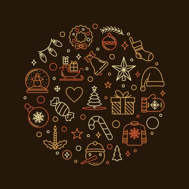 Yuvarlak renkli çizgili Mutlu Noeller tebrik kartı