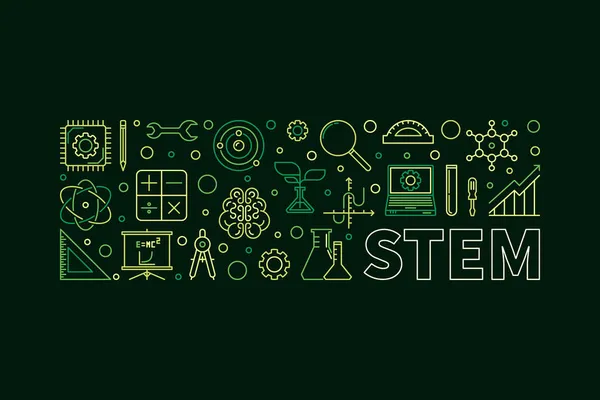 STEM διάνυσμα οριζόντια σύγχρονο πράσινο banner ή εικονογράφηση Royalty Free Διανύσματα Αρχείου