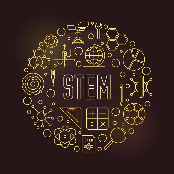 STEM banner redondo dorado - ilustración vectorial en estilo de línea delgada — Archivo Imágenes Vectoriales