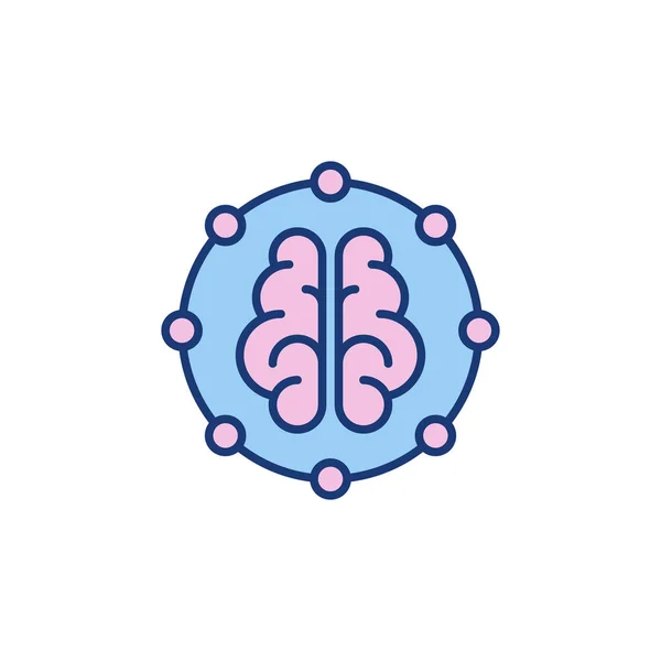 Icône ronde de couleur de concept de connexions de neurone de cerveau humain — Image vectorielle