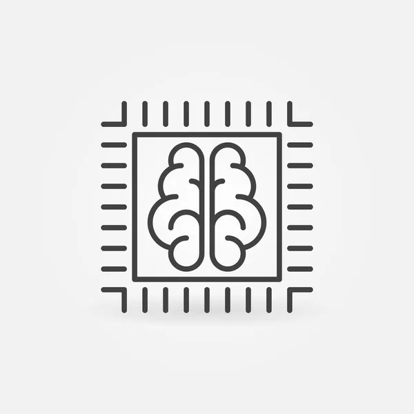 Procesor AI z ikoną konturu mózgu. Symbol koncepcji wektora — Wektor stockowy