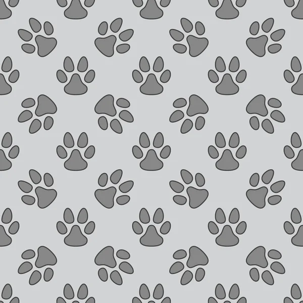 Cão ou gato Paw impressão vetor cinza padrão sem costura —  Vetores de Stock