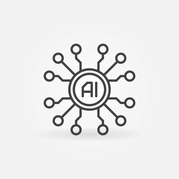 AI Cyberbrain vékony vonal ikon - vektor mesterséges intelligencia szimbólum — Stock Vector