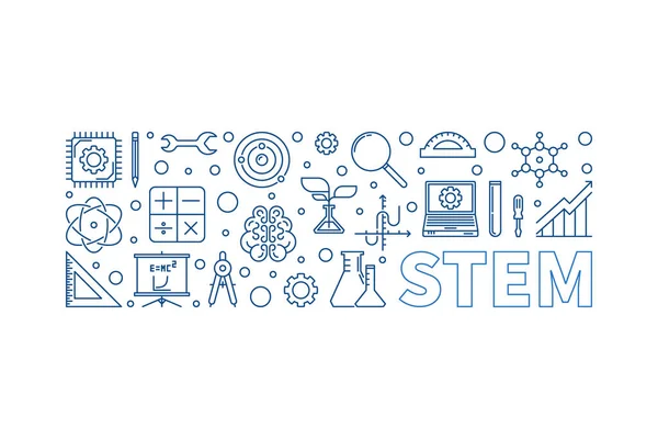 STEM vettore orizzontale blu sottile linea banner o illustrazione — Vettoriale Stock