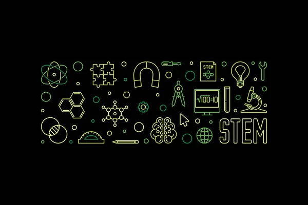 STEM vettore orizzontale creativo colorato banner o illustrazione — Vettoriale Stock