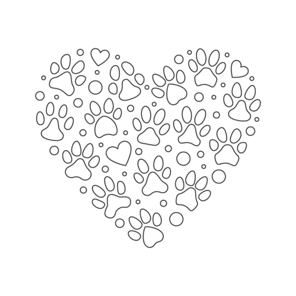 Paw εκτυπώσεις Καρδιά διάνυσμα απλή απεικόνιση σε λεπτή γραμμή στυλ — Διανυσματικό Αρχείο