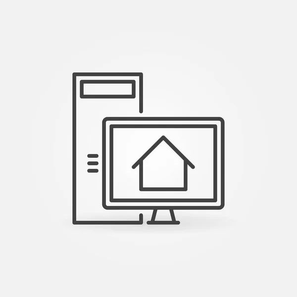 Computer with Real Estate Agency Online App vector line icon — Stock vektor