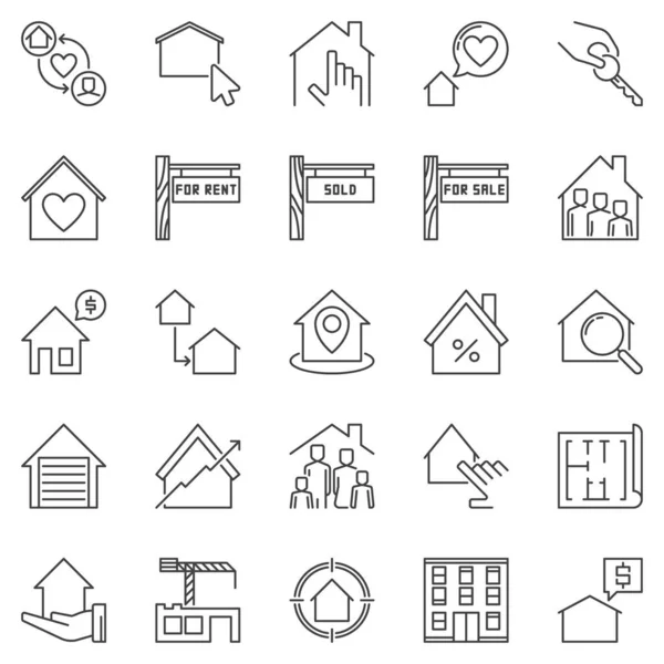Real Estate outline concept icons set - vector house line symbols — Stock vektor
