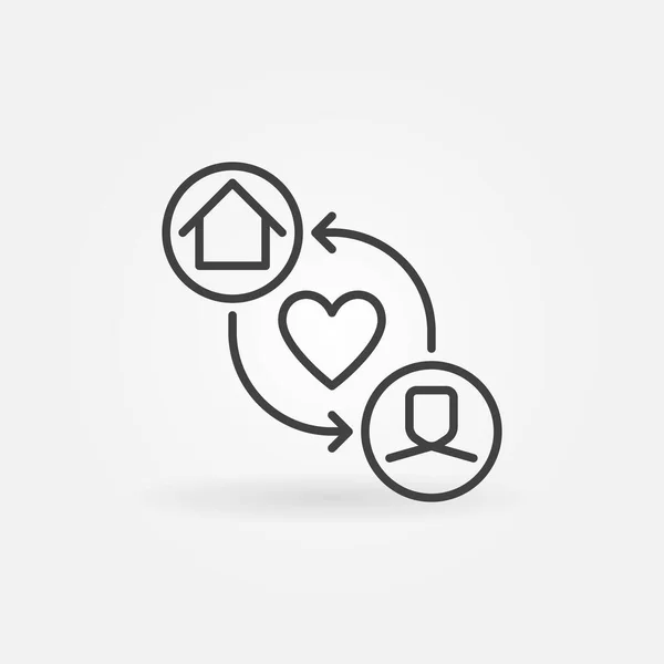 House with Man and arrows outline vector concept icon — Image vectorielle