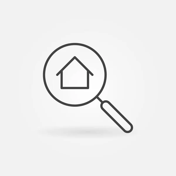 Icono de línea de búsqueda inmobiliaria. Edificio dentro del símbolo de lupa — Vector de stock