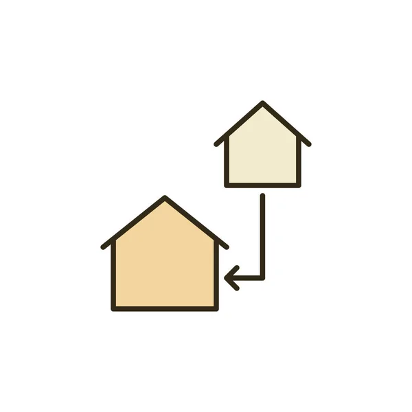 Deux maisons avec vecteur flèche Échanger icône ou signe de couleur — Image vectorielle