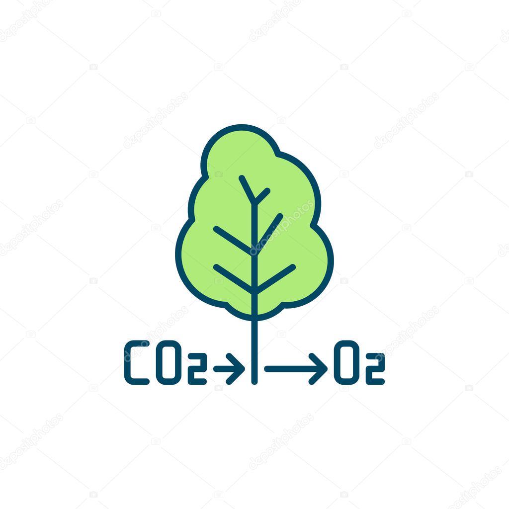 CO2 Tree O2 Oxygen vector Carbon Cycle concept modern icon or design element