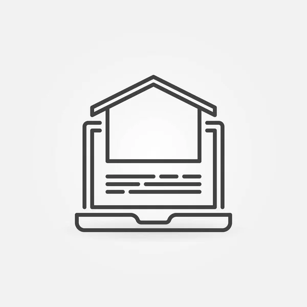 Laptop con icona lineare House. Segno di consultazione online immobiliare — Vettoriale Stock