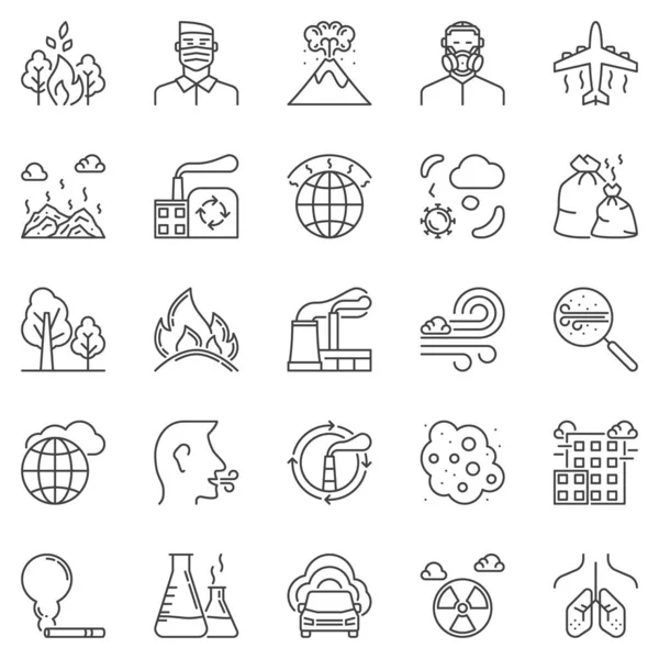 Zestaw ikon zanieczyszczenia powietrza - symbole skażenia wektorem — Wektor stockowy