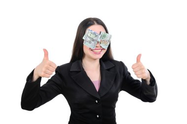 Girl blinded by greed, money, profit clipart