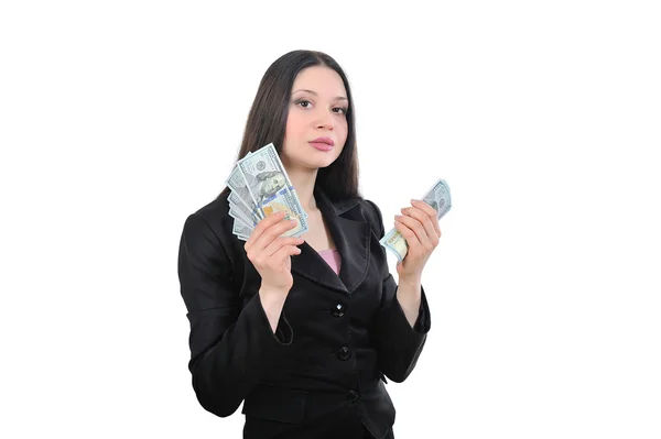 비즈니스 여자, 사업 제안서, 돈을 잘라내기 작업 — 스톡 사진