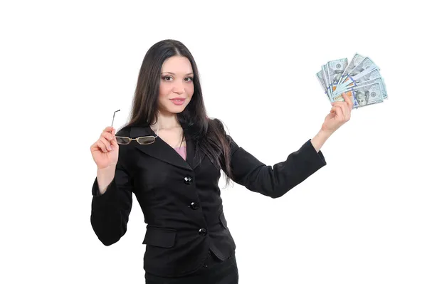 비즈니스 여자, 사업 제안서, 돈을 잘라내기 작업 — 스톡 사진
