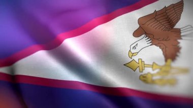 Uluslararası Amerikan Samoası bayrağı. Amerikan Samoa bayrağı kusursuz yakın plan el sallama animasyonu. Bilgisayar yapımı Amerikan Samoa bayrağı. Rüzgarda dalgalanan kumaş desenli bayrağın 3D animasyonu.