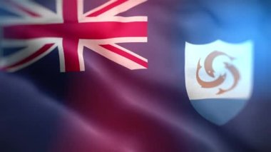 Uluslararası Anguilla bayrağı. Anguilla bayrağı kusursuz yakın plan el sallama animasyonu. Bilgisayar Anguilla bayrağı yaptı. Rüzgarda dalgalanan kumaş desenli bayrağın 3D animasyonu.