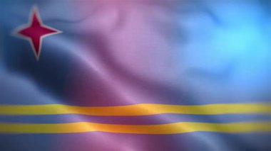 Uluslararası Aruba bayrağı. Aruba bayrağı dikişsiz yakın plan el sallama animasyonu. Bilgisayar Aruba bayrağı üretti. Rüzgarda dalgalanan kumaş desenli bayrağın 3D animasyonu.