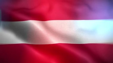 Avusturya uluslararası bayrağı. Avusturya bayrağı kusursuz yakın plan el sallama animasyonu. Bilgisayar Avusturya bayrağı yaptı. Rüzgarda dalgalanan kumaş desenli bayrağın 3D animasyonu.