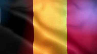 Uluslararası Belçika bayrağı. Belçika bayrağı dikişsiz yakın plan el sallama animasyonu. Bilgisayar Belçika bayrağı oluşturdu. Rüzgarda dalgalanan kumaş desenli bayrağın 3D animasyonu.