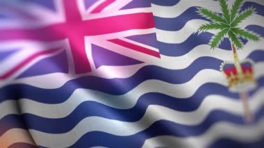 İngiliz Hint Okyanusu Bölgesi 'nin uluslararası bayrağı. İngiliz Hint Okyanusu Toprakları bayrağı kusursuz yakın plan el sallama animasyonu. Bilgisayar İngiliz Hint Okyanusu Toprakları bayrağını üretti. Rüzgarda dalgalanan kumaş desenli bayrağın 3D animasyonu.