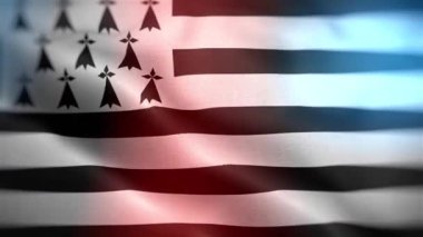 Uluslararası Britanya bayrağı. Brittany bayrağı dikişsiz yakın plan el sallama animasyonu. Bilgisayar tarafından üretilen Brittany bayrağı. Rüzgarda dalgalanan kumaş desenli bayrağın 3D animasyonu.