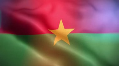 Burkina Faso 'nun uluslararası bayrağı. Burkina Faso bayrağı kusursuz yakın plan el sallama animasyonu. Bilgisayar Burkina Faso bayrağı yaptı. Rüzgarda dalgalanan kumaş desenli bayrağın 3D animasyonu.