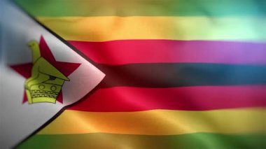 Uluslararası Zimbabwe bayrağı. Zimbabwe kusursuz yakın plan el sallama animasyonu bayrağı. Bilgisayar tarafından üretilen Zimbabwe bayrağı. Rüzgarda dalgalanan kumaş desenli bayrağın 3D animasyonu.