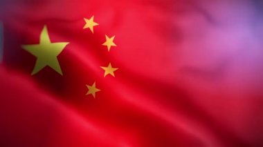 Uluslararası Çin bayrağı. Çin bayrağı kusursuz yakın plan el sallama animasyonu. Bilgisayar Çin bayrağı yaptı. Rüzgarda dalgalanan kumaş desenli bayrağın 3D animasyonu.