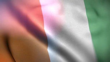 Uluslararası Cote D 'lvoire bayrağı. Cote D 'lvoire bayrağı dikişsiz yakın plan el sallama animasyonu. Bilgisayar yapımı Cote D 'lvoire bayrağı. Rüzgarda dalgalanan kumaş desenli bayrağın 3D animasyonu.