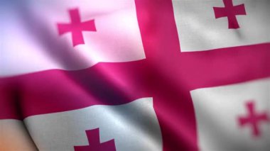 Uluslararası Gürcistan bayrağı. Gürcistan bayrağı kusursuz yakın plan el sallama animasyonu. Bilgisayar Georgia bayrağı oluşturdu. Rüzgarda dalgalanan kumaş desenli bayrağın 3D animasyonu.